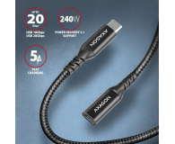 AXAGON BUCM32-CF05AB Kabel przedłużacz Gen2 USB-C - USB-C 0.5m, 5A, 20Gbps, PD 240W, oplot, czarny - 1353479 - zdjęcie 4